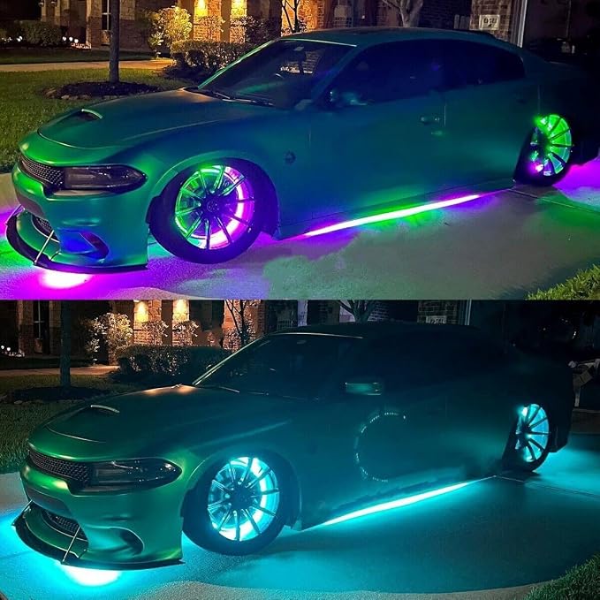 6PCS 2FT Triple Row RGB Dream Color Chasing LED Light Strips, High-Intensity Flow Series Underglow Kit with App & Remote Control, Fits for Polaris Slingshot, Ryker, Spyder, Car & Trucks