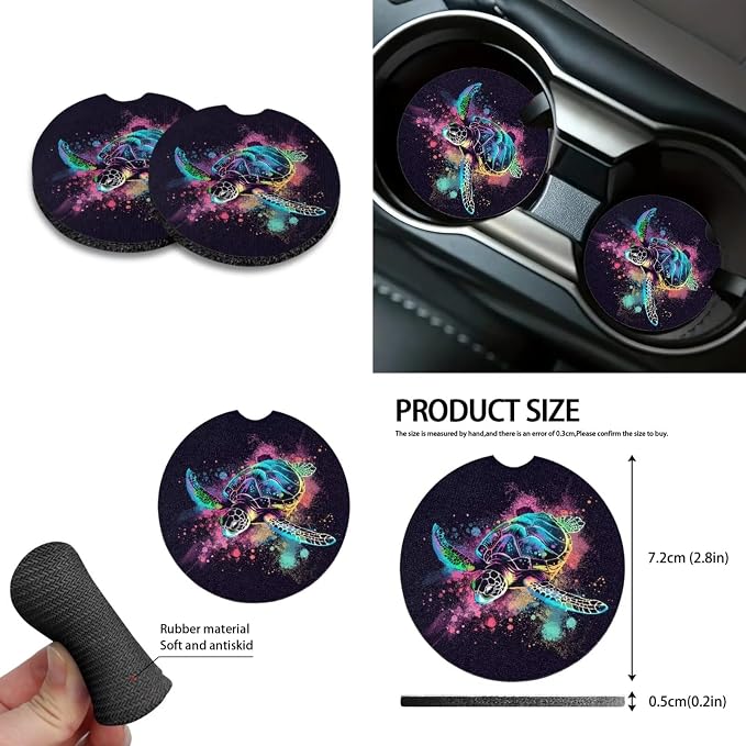 Turtle Paint Splatter Pattern 10 Pcs Car Seat Covers Full Sets Anti-Slip Steering Wheel Cover and Car Trash Bin with Car Air Vent Storage Cup Holders Lanyard Keychain for Automobile Interior