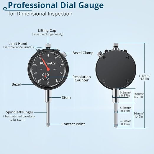 Dial Indicator Set with Magnetic Base,0-1 Inch Range 0.001" Accuracy,176lbs Heavy Duty Flexible Snake Arm Stand,Precision Machinist Tool for Lathe CNC Runout Alignment