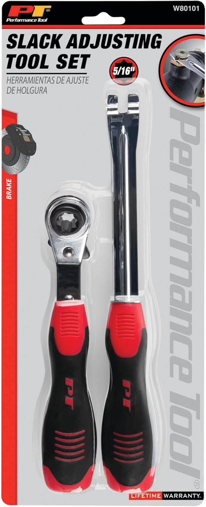 Performance Tool W80101 Offset Ratcheting Wrench Set for Automatic Slack Adjusters on Meritor Rockwell Systems with Tensioner Release Tool
