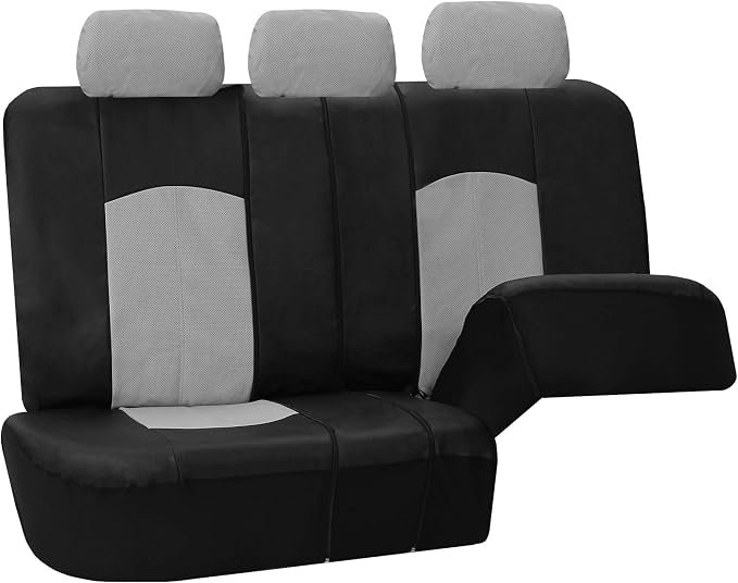 FH Group Highest Grade Faux Leather Split Bench Seat Cover, Rear Set – Universal Fit for Cars Trucks & SUVs (Gray/Black) PU008013