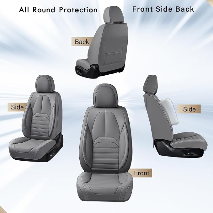 Coverado Seat Covers, Car Seat Covers Front Seats, Automotive Seat Covers, Waterproof Nappa Leather Car Seat Cover, Car Seat Cushion, Gray Seat Covers Carseat Cover Universal Fit for Most Cars