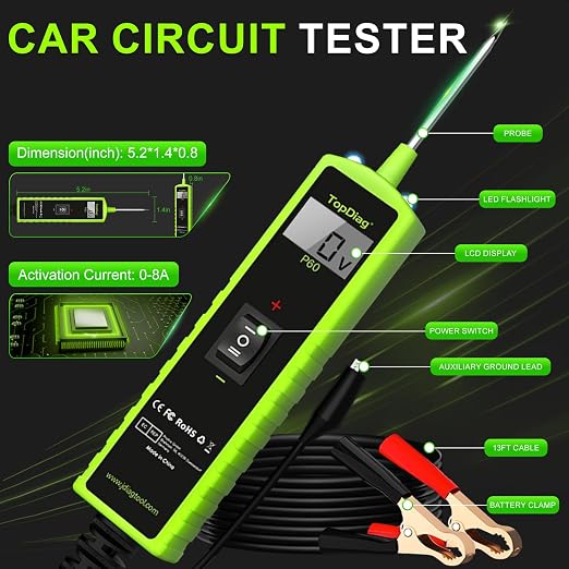 12 Volt Test Light Automotive, Power Circuit Probe Kit, 6V - 24V Car Fuse Tester, Voltage Tester 0.3v-70v, AC DC Outlet Tester, Automotive Short Circuit Finder, P60