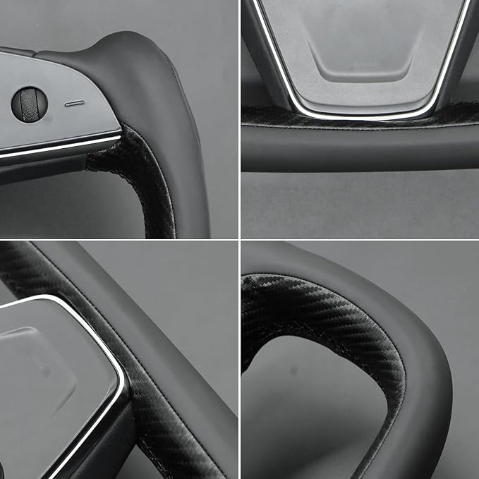 MEWANT Steering Wheel Cover for Yoke Style Steering Wheel for Tesla Model S 2021-2023 / Model X 2021-2023 Made of Black Microfiber Leather