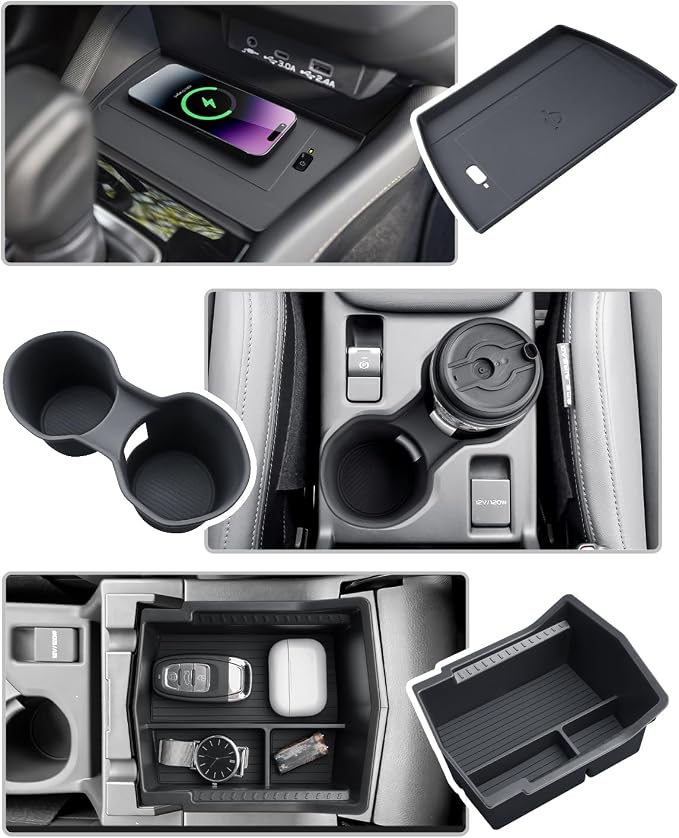 CDEFG 3PCS for 2025 Subaru Forester Center Console Organizer Tray, Forester 2025 Accessories Middle Console Cup Holder Wireless Charging Pad Storage Box (NOT for Wilderness, Not for All 2026 Models)