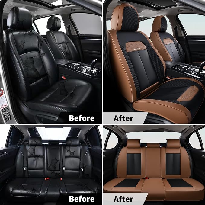 FLORICH Car Seat Covers Front Seats Only, Luxury Leather Seat Covers Universal Anti-Slip Driver Seat Cover, Automotive Vehicle Seat Covers fit for Trucks Vans SUVs Sedans (2 Packs, Light Coffee)