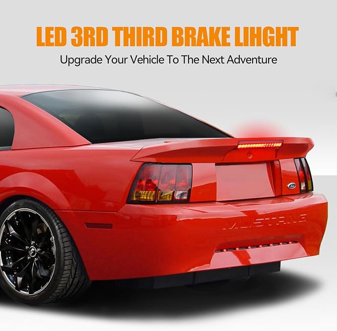 Third 3rd Brake Light LED for 1999-2004 Ford Mustang, High Mount Rear Brake Lights Assembly for 99-04 Mustang, Waterproof Center Cab Lamp Stop Light