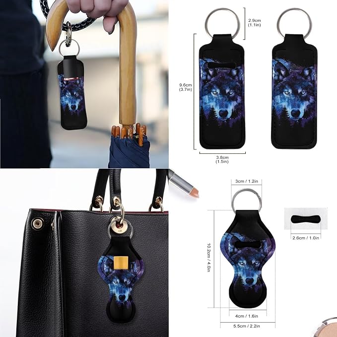 Wolf Forest Galaxy Pattern Car Accessories Car Seat Covers Full Set with Steering Wheel Covers+Seat Belt Pads+Coasters+Keychain+Lipstick Holder Universal Fit(13 Pack)