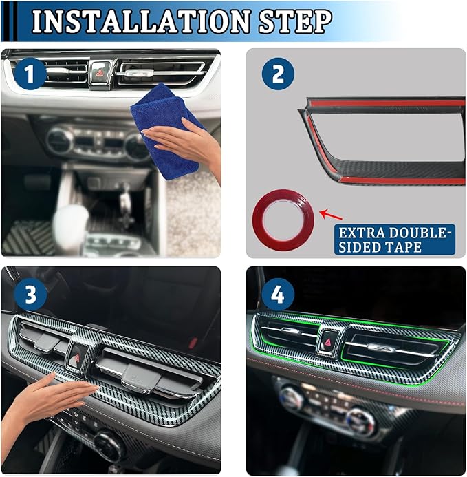 Center Console Dash Middle AC Air Condition Vent Panel Outlet Cover Trim for Chevrolet Trailblazer 2024-2026 Interior Accessories (Imitation Carbon Fiber Pattern)