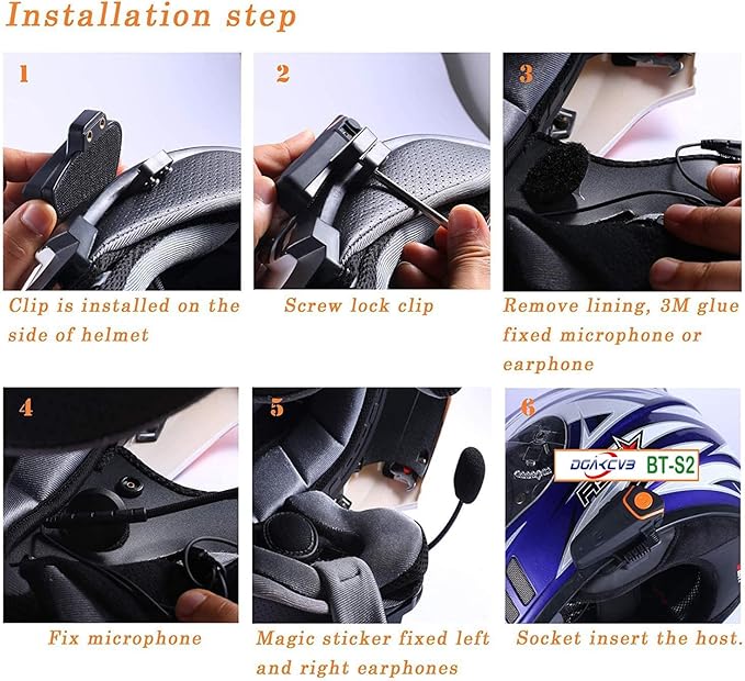 Motorcycle Helmet Bluetooth Headset, BT-S2 1000m Helmet Bluetooth Intercom Up to 2-3 Riders Universal Communication System Headphones for Ski/ATV/Dirt Bike/Racing/Climbing(Dual)