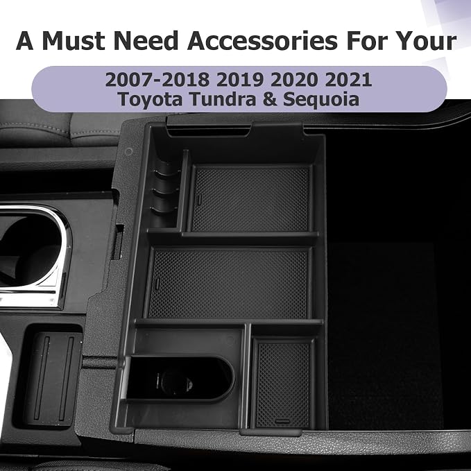 LUWU Tundra & Sequoia Center Console Organizer for 2007-2017 2018 2019 2020 2021 Toyota Tundra & Sequoia Accessories Armrest Console Storage Box Insert Tray ABS Material Black