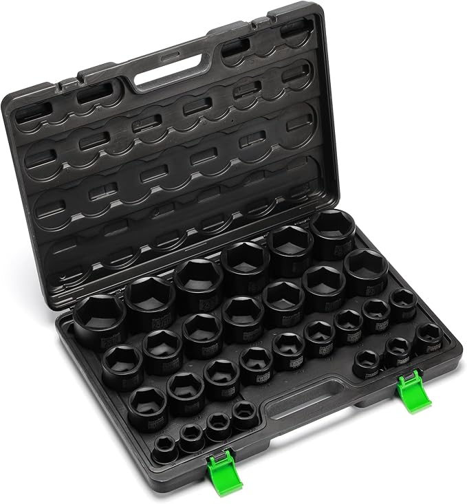 TecoTek 3/4" Drive Shallow 6-Point Impact Socket Set, 29-Piece Jumbo Assortment, CR-MO, SAE, 3/4 inch - 2-1/2 inch, Heavy Duty Storage Case