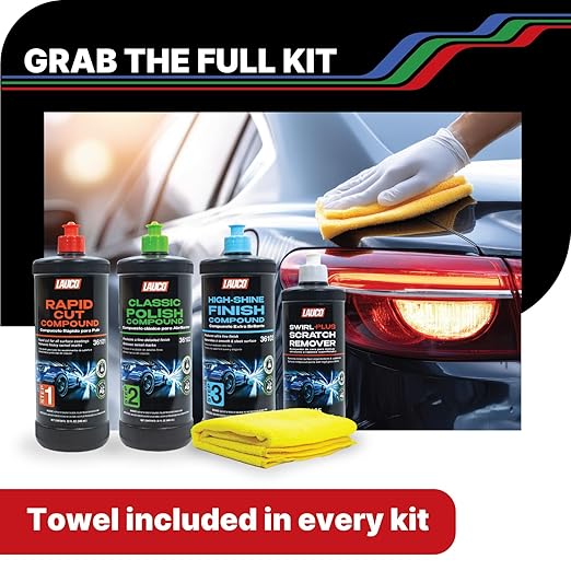 LAUCO Paint Correction Compounds Step 1, 2, 3 – 16oz, Swirl Remover 8oz Kits, with a Towel, Silicone-Free, Clear Coat Safe Scratch Remover, Swirl Correction & High Gloss Finishing 36424