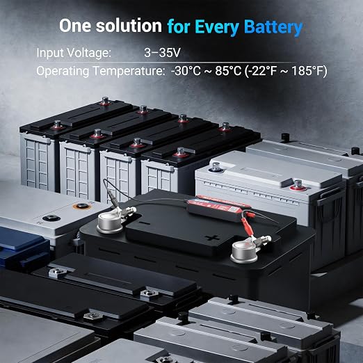 All-Round Battery Monitor, 6V/12V/24V Adaptable, IP67 Waterproof, Auto Alarm, 72-Day Logging, Compatible with Lead-Acid/Lithium Batteries for Cars/Boats/Storage