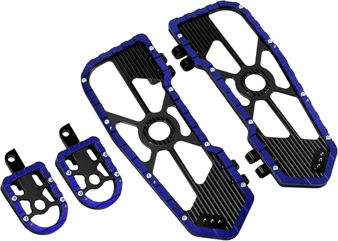 Motorcycle Floorboards Driver Passenger Footboards Wide Foot Pegs Board Pedal Compatible with Touring Electra Road Street Glide Softail Road King Blue Edge