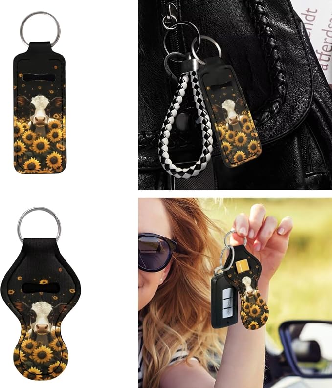 Cow Sunflower Black Print Car Accessories Car Seat Covers Full Set with Steering Wheel Covers+Seat Belt Pads+Coasters+Keychain+Lipstick Holder Universal Fit 13 Pack