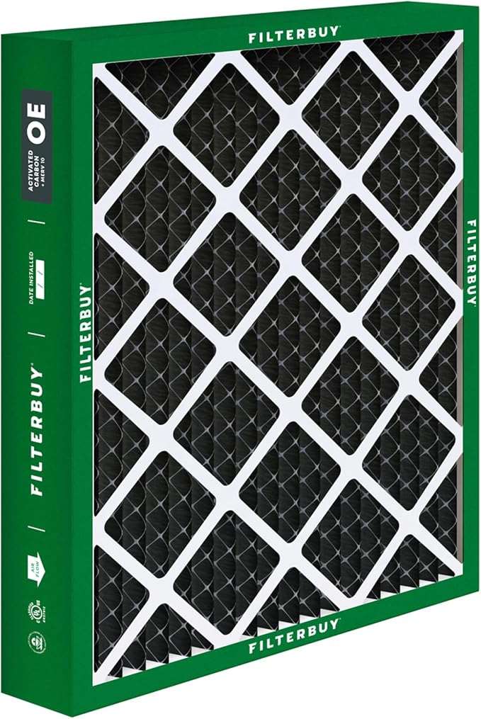 Filterbuy 20x25x5 Air Filter MERV 10 Odor & Allergy Defense with Activated Carbon (4-Pack), Pleated HVAC AC Furnace Filters for Honeywell, Lennox, and More (Actual Size: 19.88 x 24.75 x 4.38)
