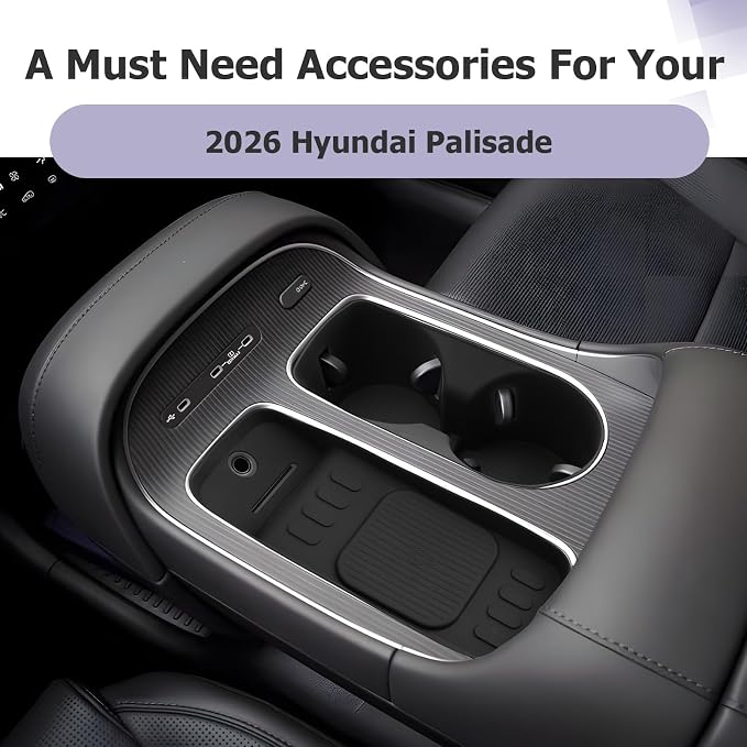 LUWU 2026 Palisade Accessories Compatible with 2026 Palisade SE/SEL/XRT/Limited/Calligraphy Accessories Center Console Silicone Cup Holder Insert, Wireless Charging Anti-Slip Mat 2PCS(Only for 7-Seat)