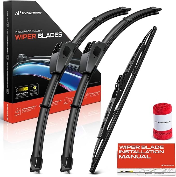 A-Premium 22"/22"/13" Windshield Wiper Blades Compatible with Chrysler Pacifica 2004 2005 2006 2007 2008 - Front Rear Wipers Blade Set for Hook/Hook Arm, with Wear Indicator & Towel (Pack of 3)