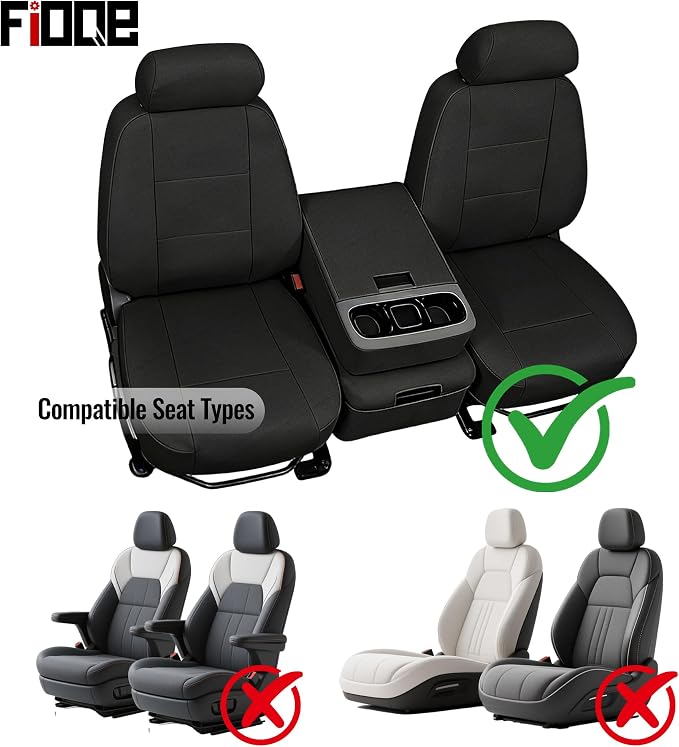 Thick Composite Fabric Front Seat Covers for Chevy Silverado GMC Sierra 1500 2500HD Crew Cab 2007-2013 Thickened Foam Padding-Black