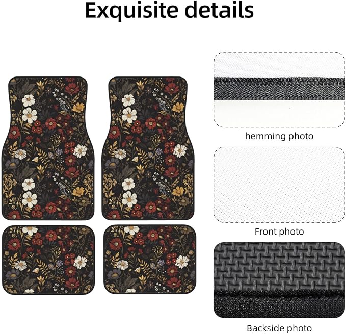 Floral Car Seat Cover Retro Daisy Car Floor Mats Bucket Seat Cover Brown Boho Flower Car Front Seat Cushion Full Set of 6 Cars Decor