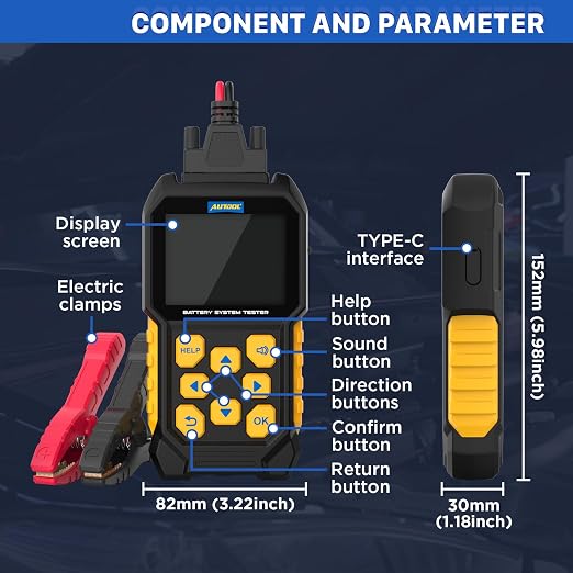 AUTOOL Car Battery Tester 12V 24V Battery Load Tester 30-2000 CCA Automotive Battery Tester, Cranking Charging System Analyzer, Color Screen Data Review Reverse Polarity Protection