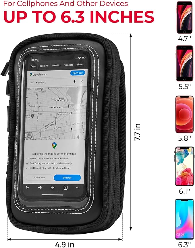 KEMIMOTO Magnetic Motorcycle Phone Case Tank Bag Phone Holder Water-Resistant Breathable Gas Small Phone Bag Case Adjustable Angle Touch Screen Cell Phone Mount Universal up to 6.3 Inch