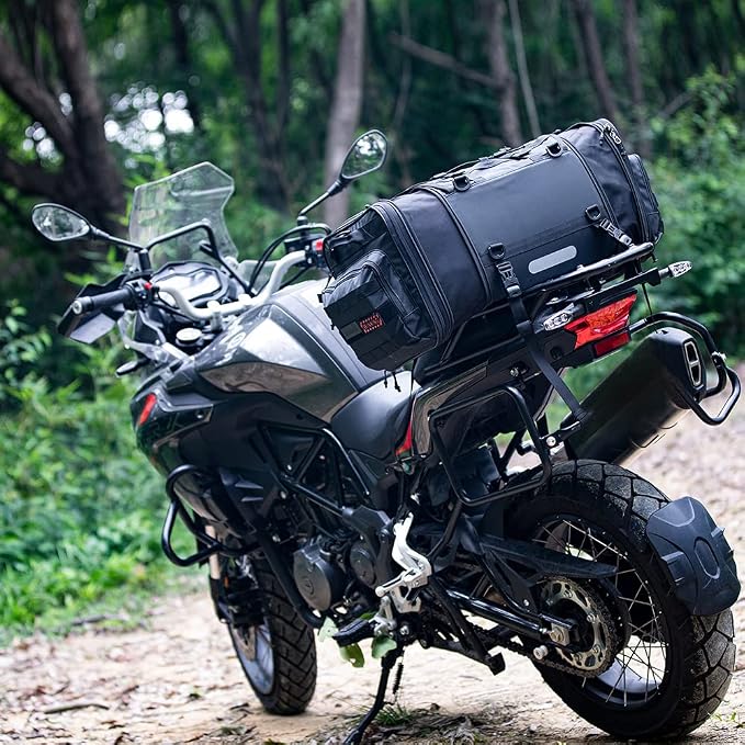 Rhinowalk Motorcycle Saddle Bag Motorbike Tail Bag Waterproof Expandable Pannier Bag Powersports Travel Luggage 60L (Black)