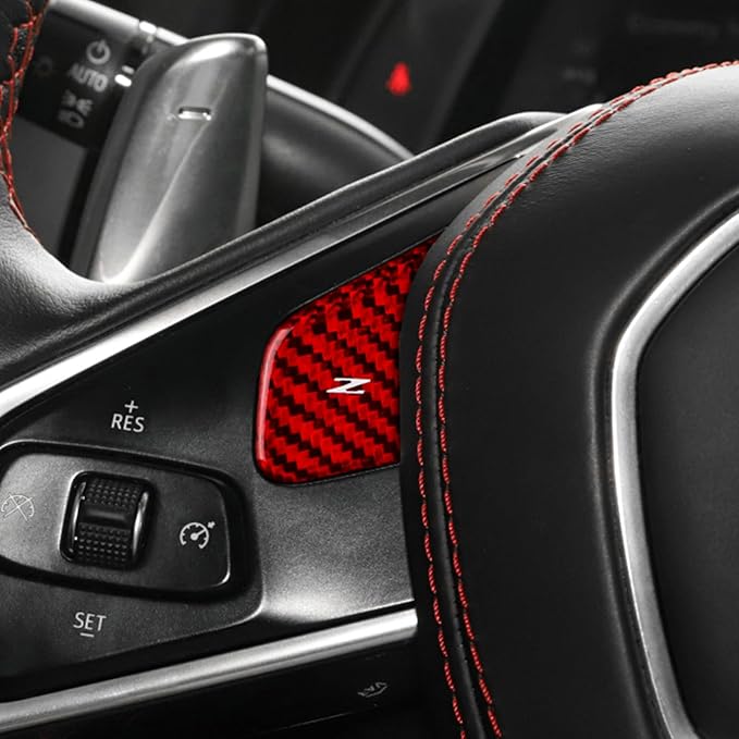 Hard Carbon Fiber, for Corvette C8 2020 2021 2022 2023 Accessories, Steering Wheel Voice Control Button Cover, 4Pcs Car Steering Wheel Button Sticker, with Heated Button