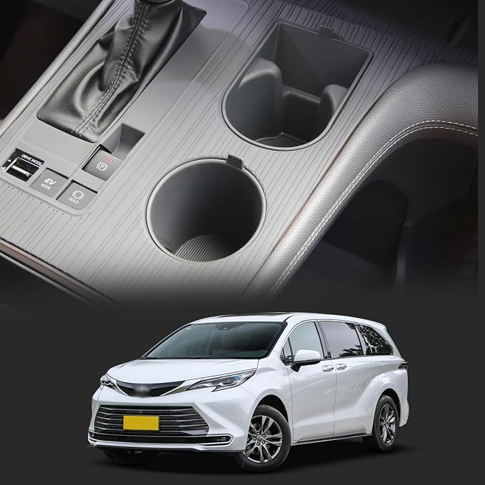 2PCS Center Console Cup Holder Insert for Sienna 2021 2022 2023 2024 2025,2025 Upgraded Organizer TPE Cup Holder for Sienna Interior Accessories