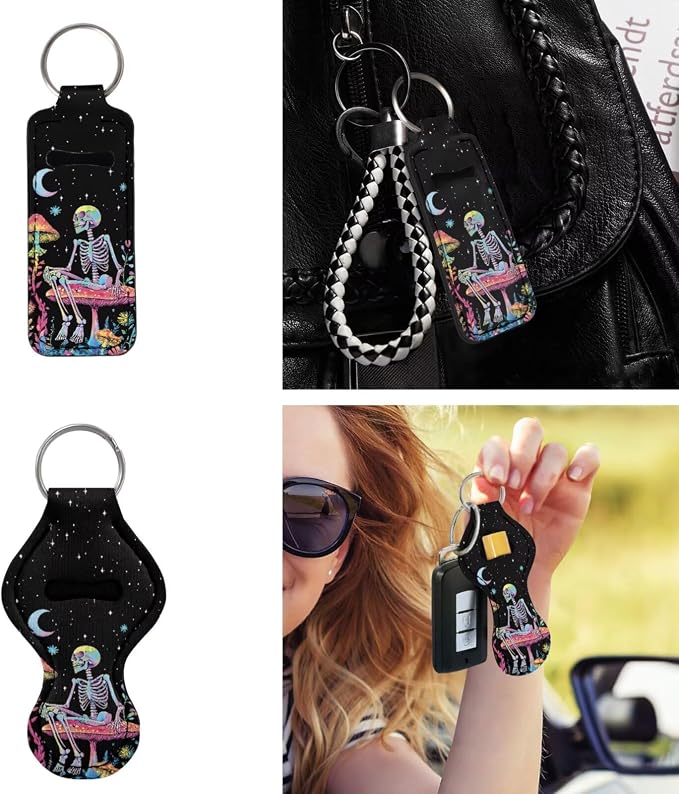 Halloween Car Accessories Car Seat Covers Full Set with Steering Wheel Covers+Seat Belt Pads+Coasters+Keychain+Lipstick Holder Universal Fit(13 Pack), Skull Mushroom Starry Night