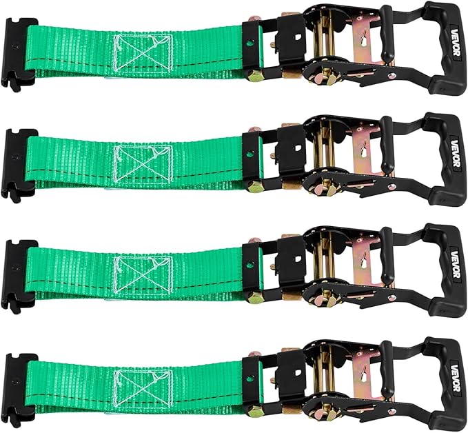 VEVOR Wheel Chock Tie-Down Kit, Chock-Style Trailer Strap, Car Kit with Buckle, Break Strength 4380 lbs & Working Load 1460 lbs Motorcycle Tie-Down System E-Hooks for ATVs, UTVs