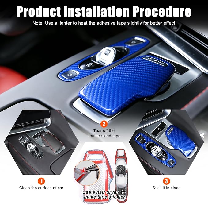 Set of 2 Genuine Carbon Fiber Gear Shift Panel Cover Trim for Corvette C8 2020-2025 Gear Shift Knob Head Protection&Console Gear Shift Button Panel P D Auto M Button Frame Accessories (Blue)