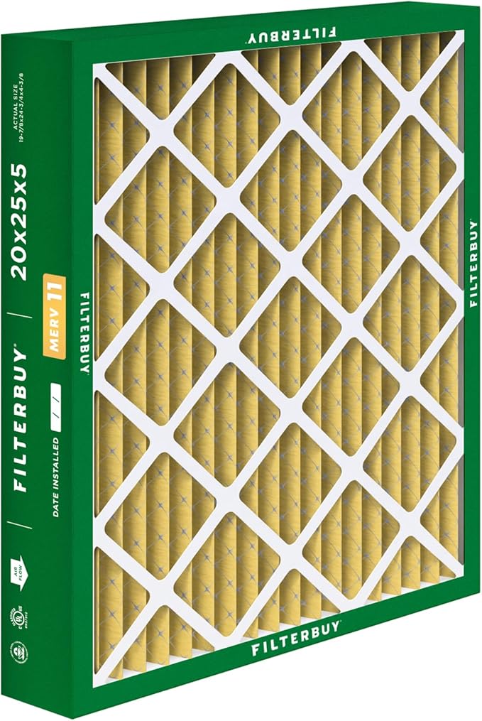 Filterbuy 20x25x5 Air Filter MERV 11 Superior Pet & Allergy Defense (1-Pack), Pleated HVAC AC Furnace Filters for Honeywell FC100A1037, Lennox X6673, and More (Actual Size: 19.88 x 24.75 x 4.38)