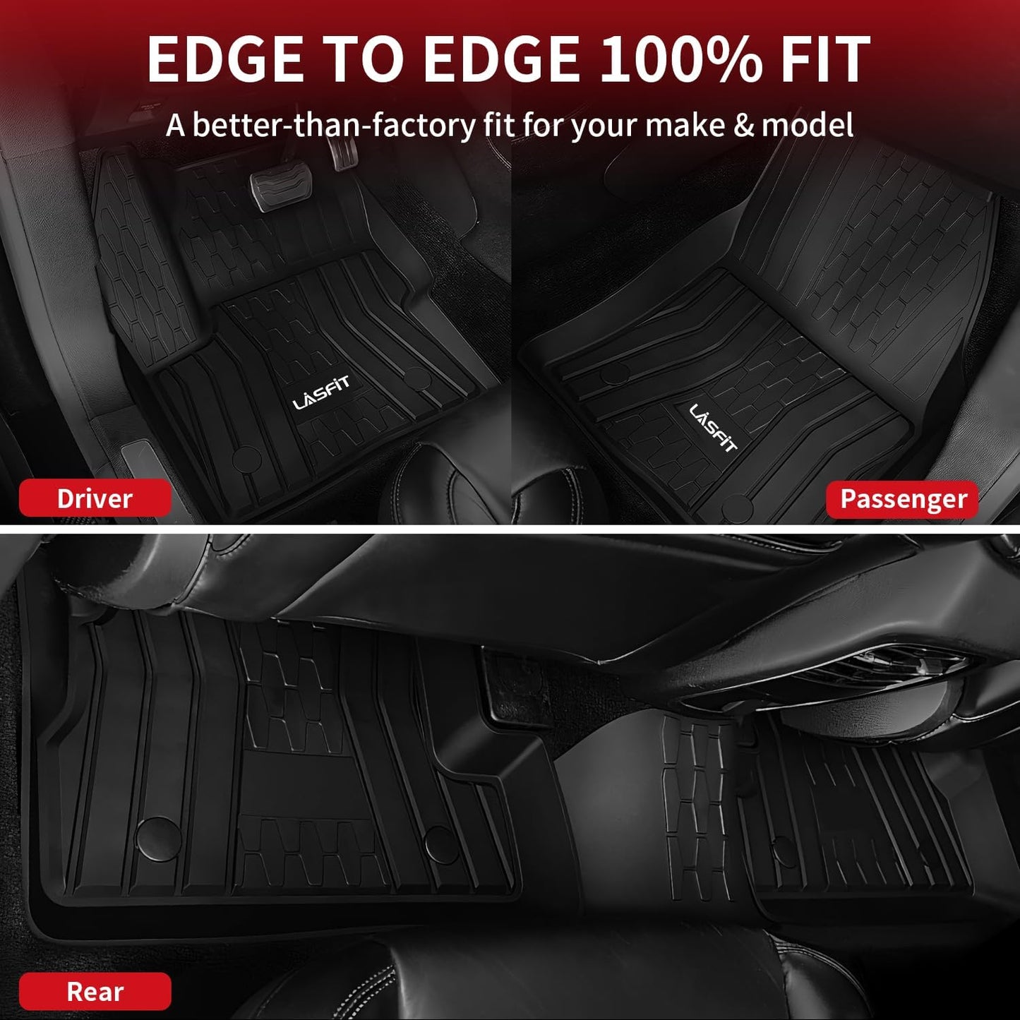 LASFIT Floor Mats Fit for Lincoln MKC 2019 2018 2017 2016 2015 TPE All Weather Floor Liners Custom Fit Car Mats 2015-2019 Accessories, 1st and 2nd Rows Floor Mats - Black