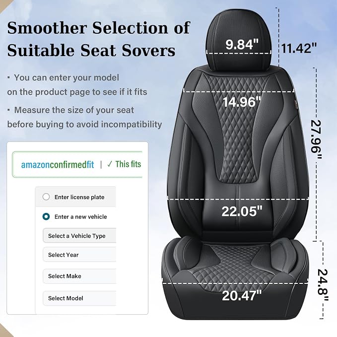 Coverado Waterproof Nappa Leather Car Seat Covers, Automotive Seat Covers,Front Car Seat Cushion & Car Seat Protector, Black Seat Covers Universal Fit for Most Cars, SUVs, Trucks