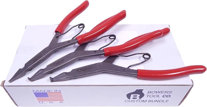Wilde Lock Ring Plier Set 3pc Straight Right Angle and Thin Bent Curved 9" Length Made In USA G409.NP, G408.NP, and G407.NP Pliers