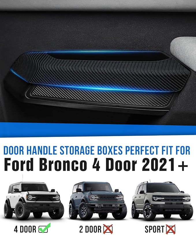 ROADER Bronco Door Handle Storage Box Compatible with Ford Bronco 2021-2025 Accessories 4 Door, Silicone Front & Rear Door Grab Handle Pocket Storage Side Organizer Container, 4PCS - Black