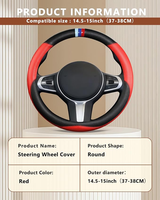 Customized Auto Car Steering Wheel Cover for BMW X1,X2,X3,X4,X5,X6,X7,i3,i4,i5,i8 535i 740Li 335i M3 M4 M5 Z1 Z3 Z4 Z5 Mini (Red)