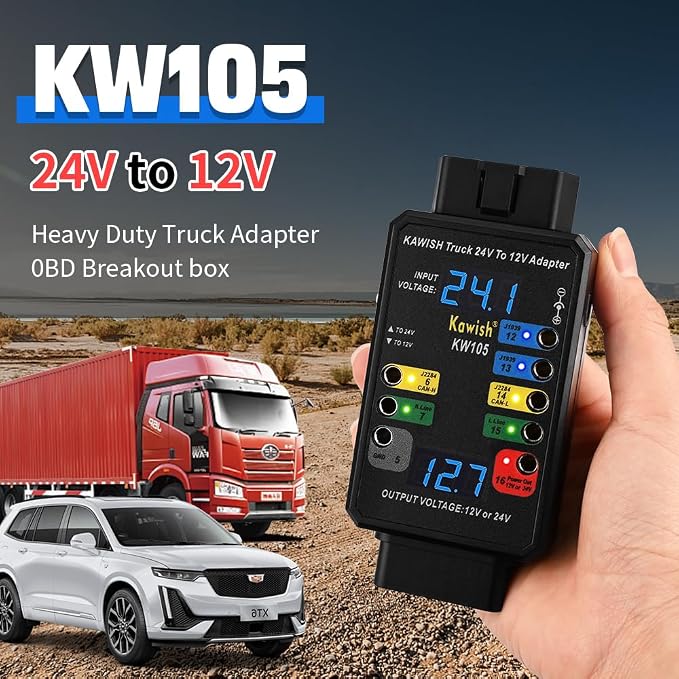 OBD2 Breakout Box, Auto OBDII Protocol Detector 16-Pin CAN Bus Test Breakout Box, 24V to 12V Heavy Duty Truck Adapter for Car ECU Tool Maintenance/Diagnosis/Programming/Coding (Breakout Box+Wire)