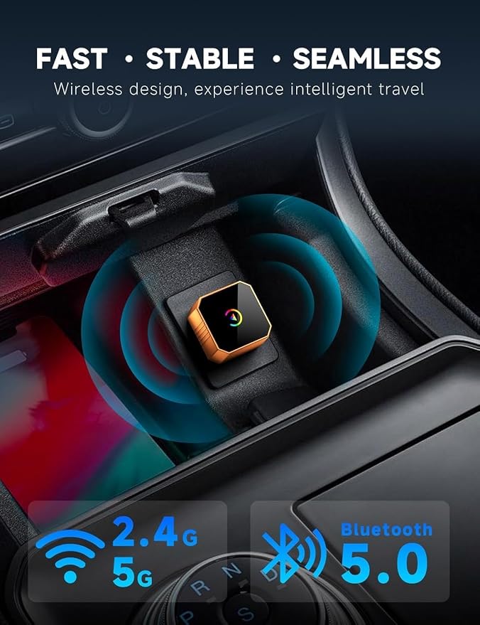 Aimoon 2026 Upgraded Wireless CarPlay Adapter for iPhone๏ผAndroid, Car Play Mini Wired to Wireless Adapter for CarPlay ๏ผAndroid Auto Plug and Play Stable Connection & No Latency for iPhone iOS 10+