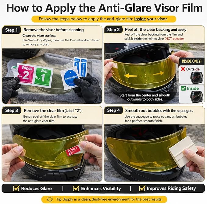Universal Helmet Visor Anti-Glare and Anti-Fog Combined Film - Ideal for Motorcycle Helmet Lens, Alternative to Insert Lens - Ultra HD Helmet Shield Films, Anti-Steaming, Safer Rides