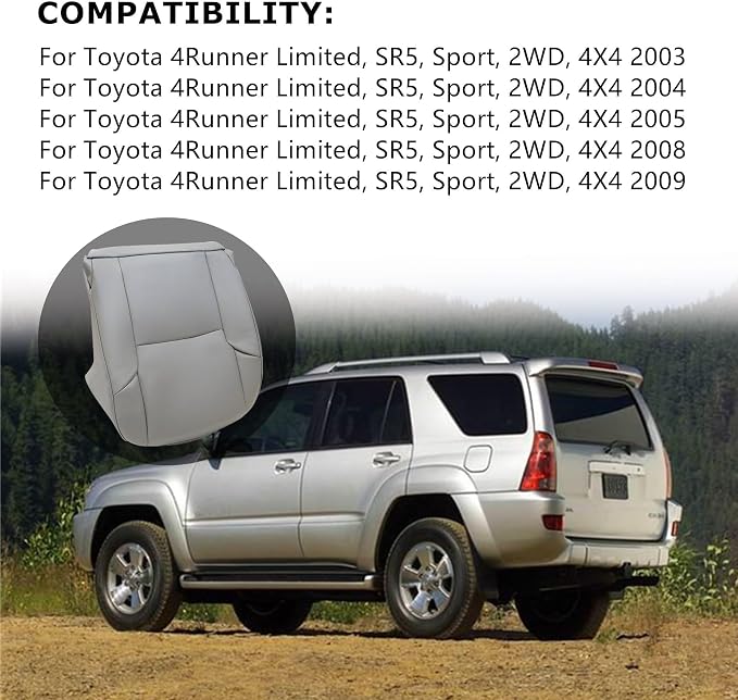 4PCS Driver & Passenger Bottom & Top Lean Back Replacement seat Cover Microfiber Leather Gray Compatible with Toyota 4Runner 2003-2009