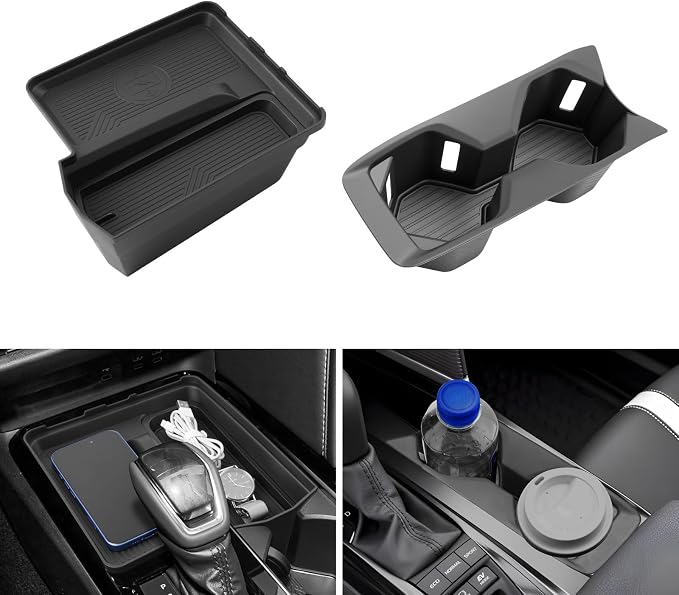 LUWU 2PCS Center Console Organizer Compatible with Toyota Camry 2025 2026 Accessories Wireless Charging Organizer Insert Tray, Cup Holder ABS Material Black