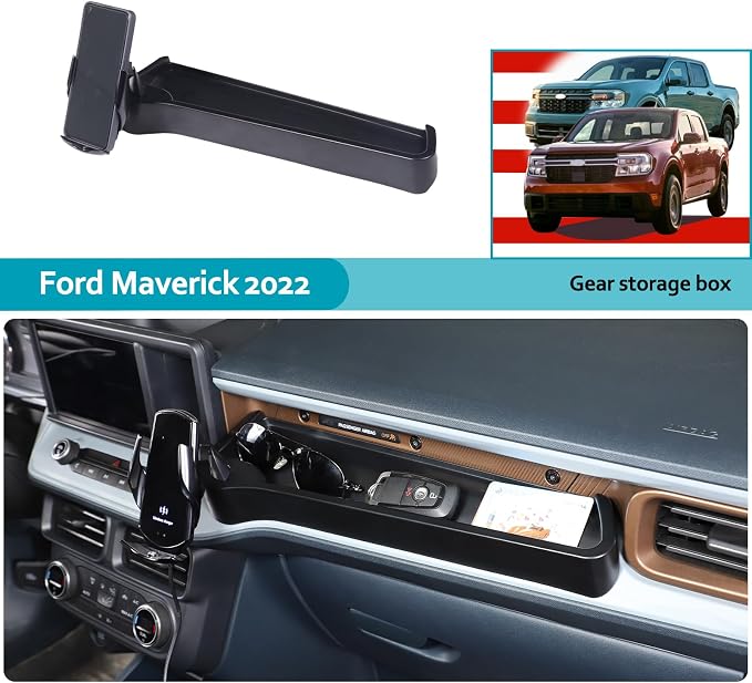 CHEAYAR Dashboard Storage Box for Ford Maverick 2022, ABS Dash Panel Tray Organizer with Phone Holder, Wireless Charging, Waterproof, 1 PCS