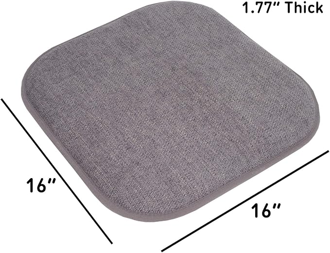 Sweet Home Collection Chair Cushion Memory Foam Pads Honeycomb Pattern Slip Non Skid Rubber Back Rounded Square 16" x 16" Seat Cover, 2 Pack, Alexis Gray/Silver