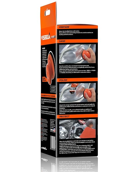 Visbella Auto Vehicle Headlight Restoration Kit, DIY Car Care Electric Repair Kit to Restore Oxidation Hazy Yellow Scratch for Headlights, Taillights, Fog or Directional Lights (Manual Solution)