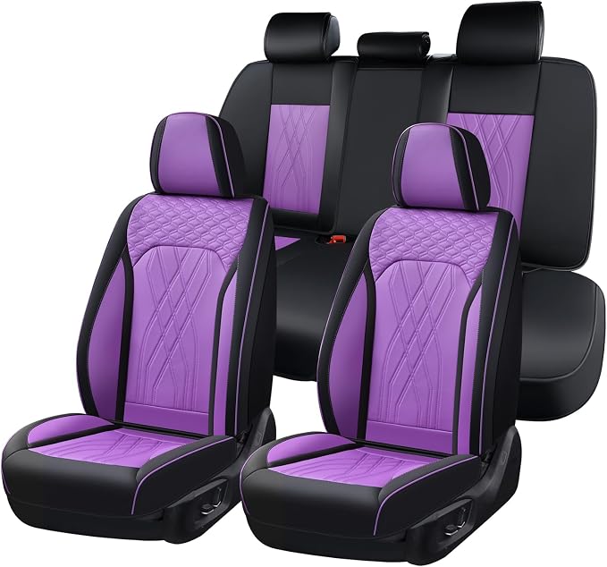 FLORICH Seat Covers for Cars Purple Leather Car Seat Covers Front Pair Breathable Automotive Car Seat Cover Non-Slip Easy Installation Comfortable Universal Fit for Most Car Truck SUV, Black&Purple
