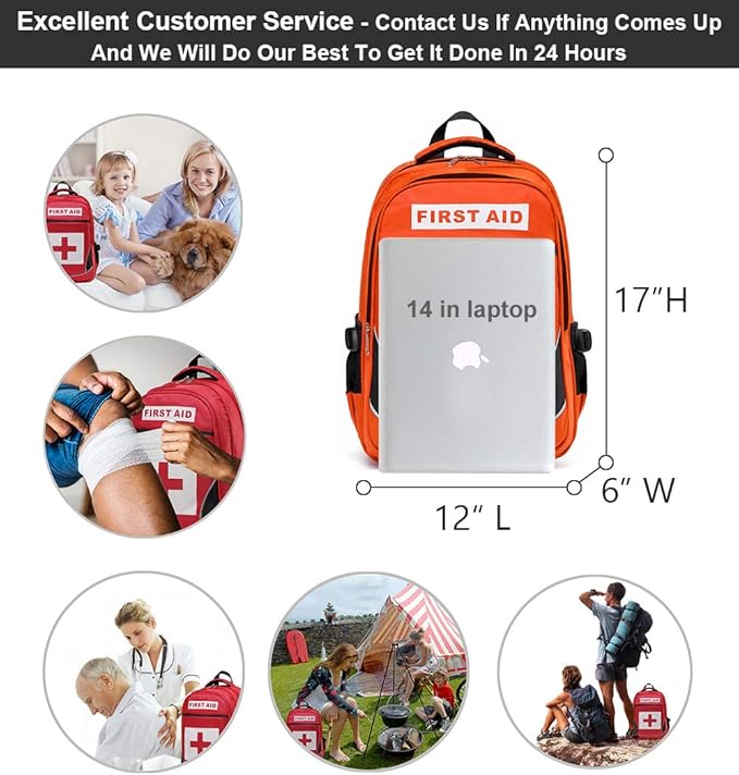 First Aid Bag Empty Red Emergency Medical Bag First Responder Trauma Multi-Pocket Traveling Field Trips Camping Essentials (Orange, 1 Piece)