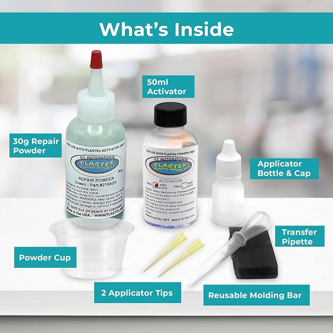 Plastex Plastic Repair Kits - Easily Glue, Repair or Remake Broken Plastic, Fiberglass, Wood & More! (Standard Green Kit)